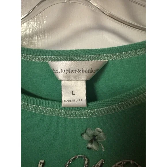 Christopher & Banks Women's Size L Irish Theme Cotton 3/4 Sleeve Cotton Shirt - Picture 5 of 15